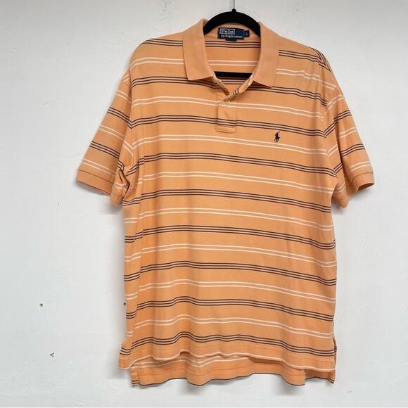 Polo Ralph Lauren Orange Striped Short Sleeve Mens Polo Shirt L Golf Casual - Picture 1 of 7